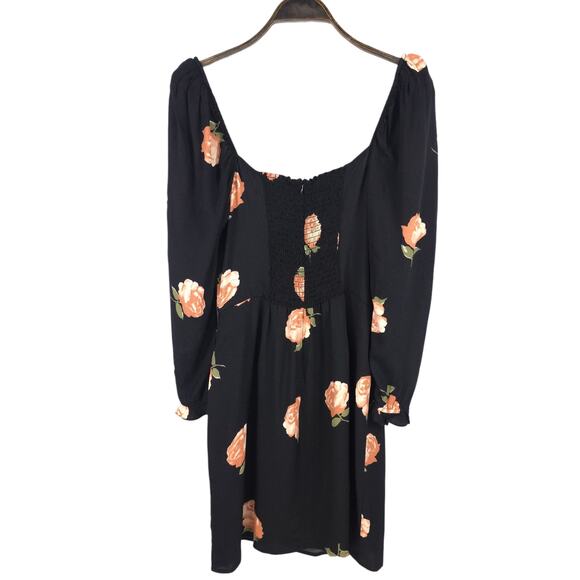 Reformation Amala Mini Dress Ingrid Black Floral Long Sleeve Ruched - Picture 7 of 13